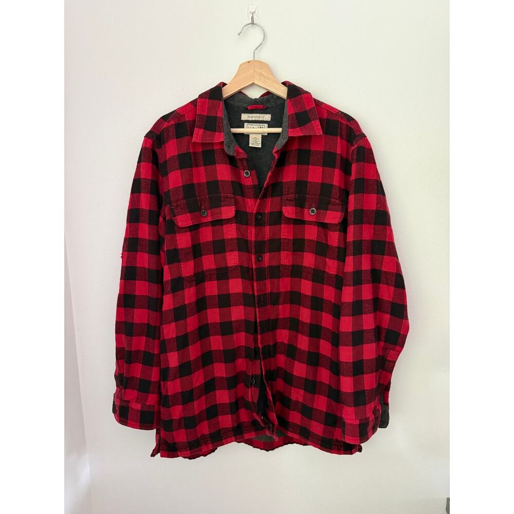 LL Bean Fleece Lined Flannel Shirt Traditional Fit Sz Medium